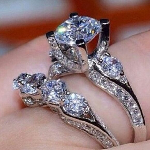 Engagement Beautiful Bright Round Zircon Brass Cubic Rings for Women, PD062 - Picture 1 of 1